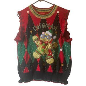 Blizzard Bay  Oh Snap Ugly Christmas Sweater Vest Holiday Red Gingerbread Man L